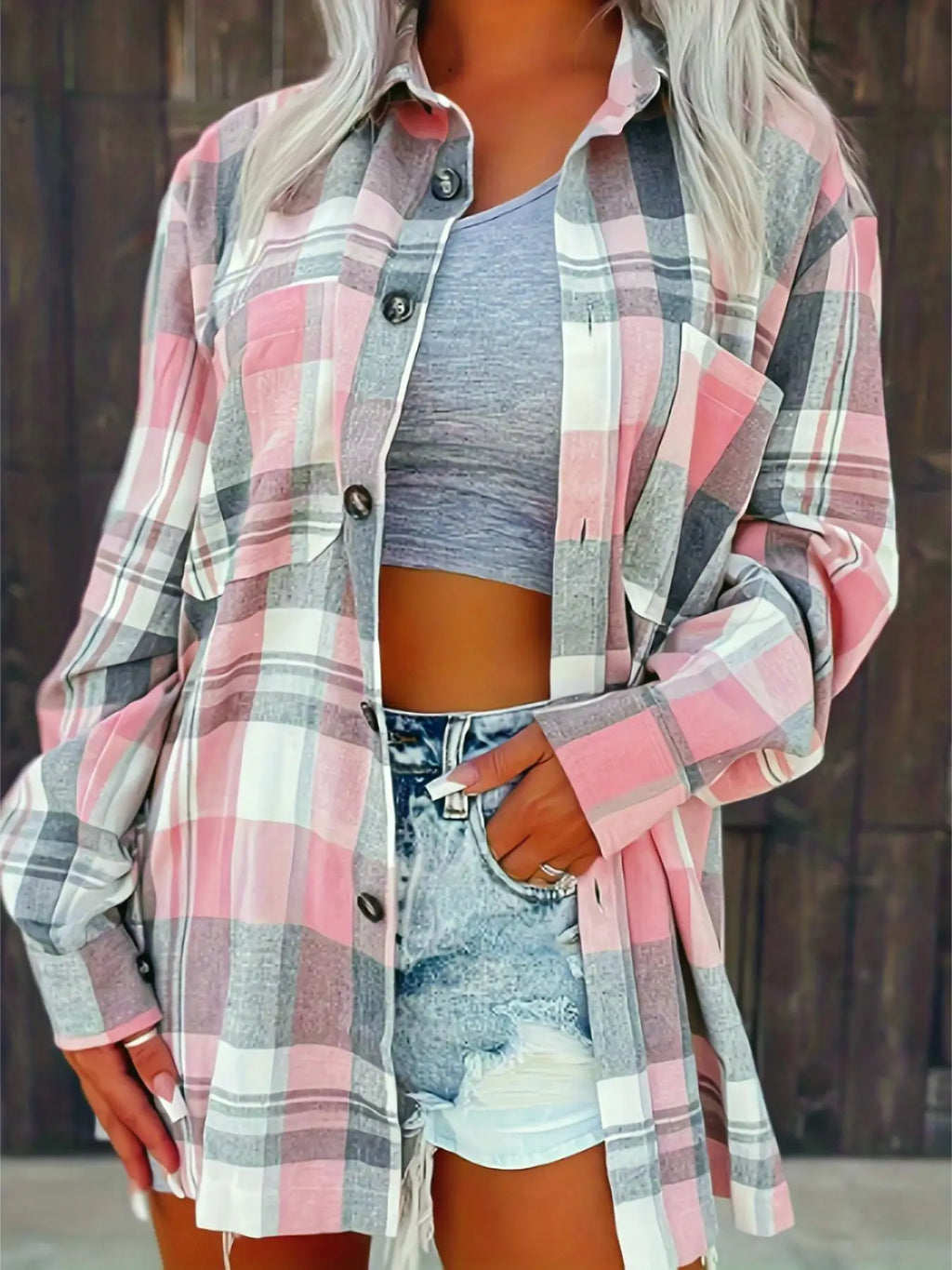 Loose Fit Plaid Shirt for Women Long Sleeve Casual Comfortable Autumn Winter Top