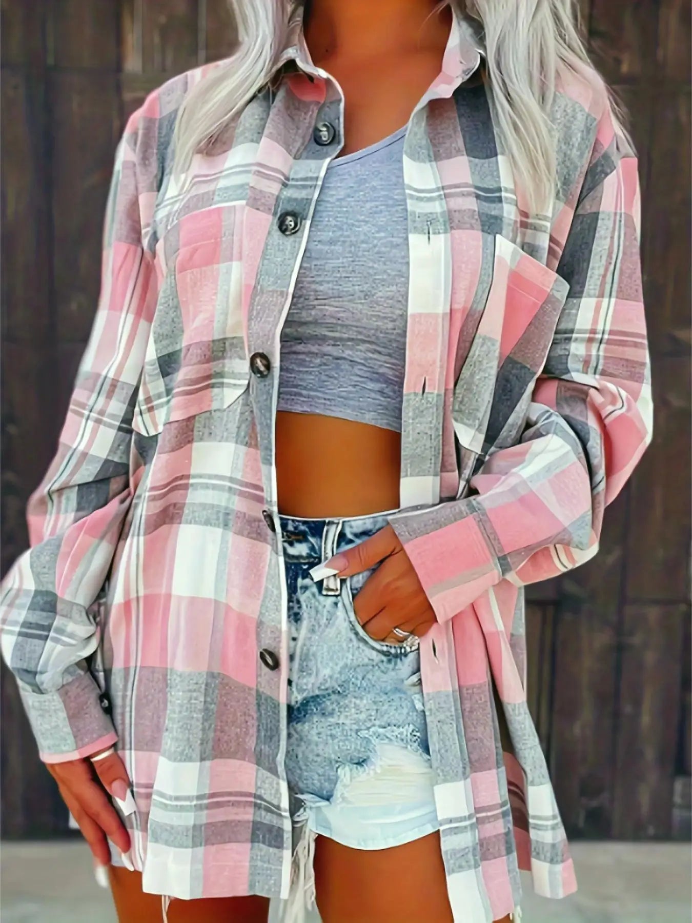 Loose Fit Plaid Shirt for Women Long Sleeve Casual Comfortable Autumn Winter Top