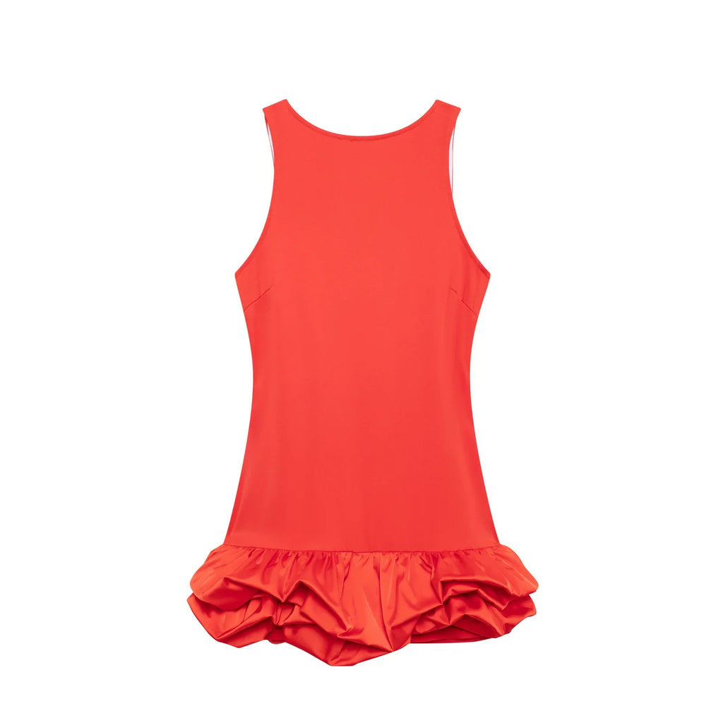 Backless Patchwork Mini Dress For Women Fluffy Hem Party