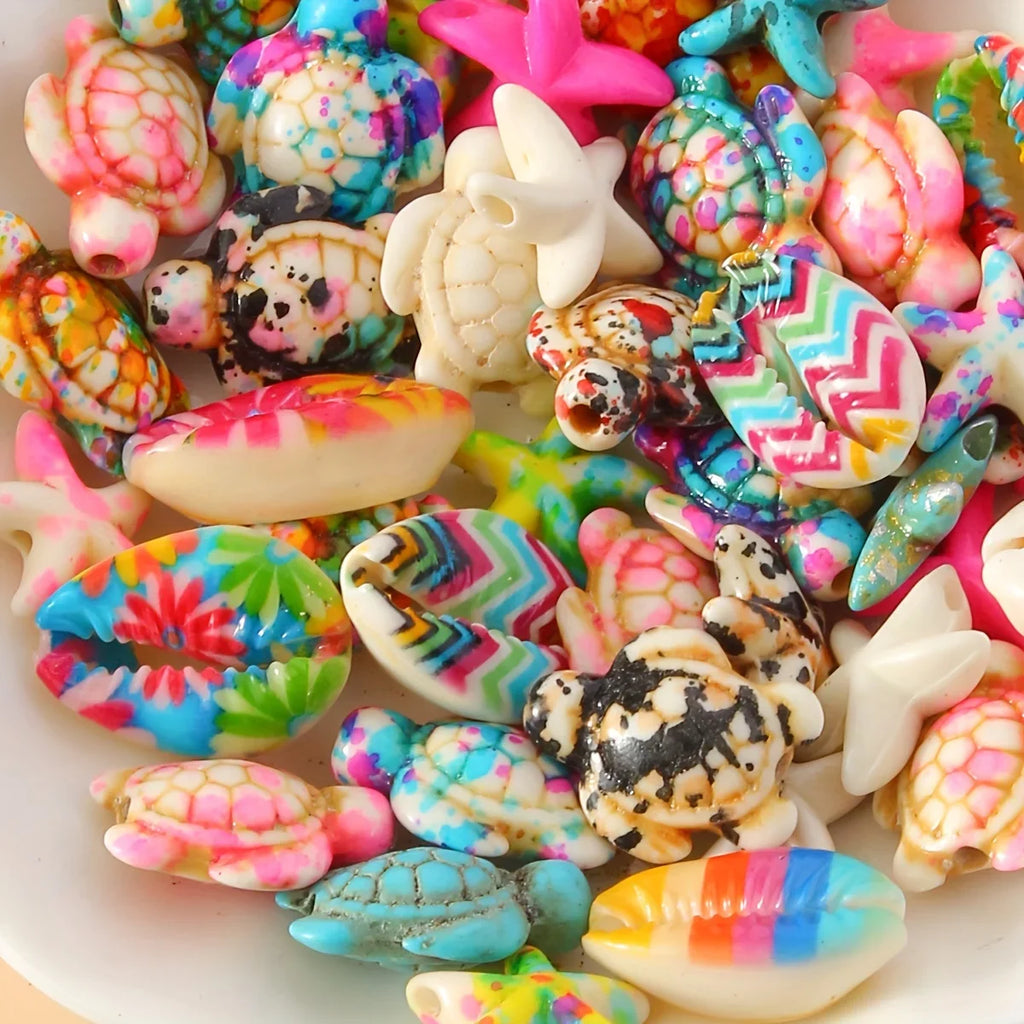 28pcs Ocean-Themed DIY Bead Kit for Bracelet, Necklace and Ankle Chain Accessories with Sea Turtle, Starfish and Shell Charms