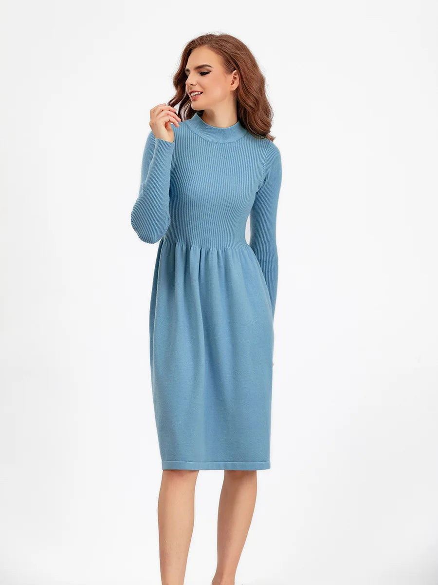 Women's Autumn Knit Dress Bodycon Maxi O Neck Chic Office