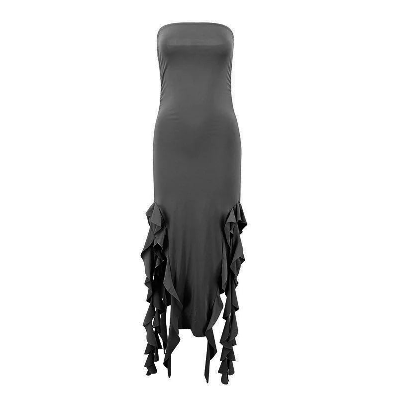 Strapless Tassel Maxi Dress For Women Party Clubwear