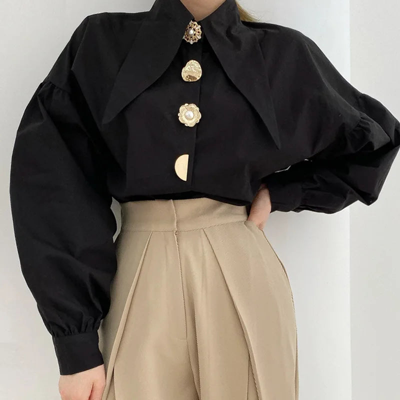 Comfortable Long Sleeve Office Blouse for Women with Turn Down Collar Classic Fit Shirt Blusas for Work and Casual Wear