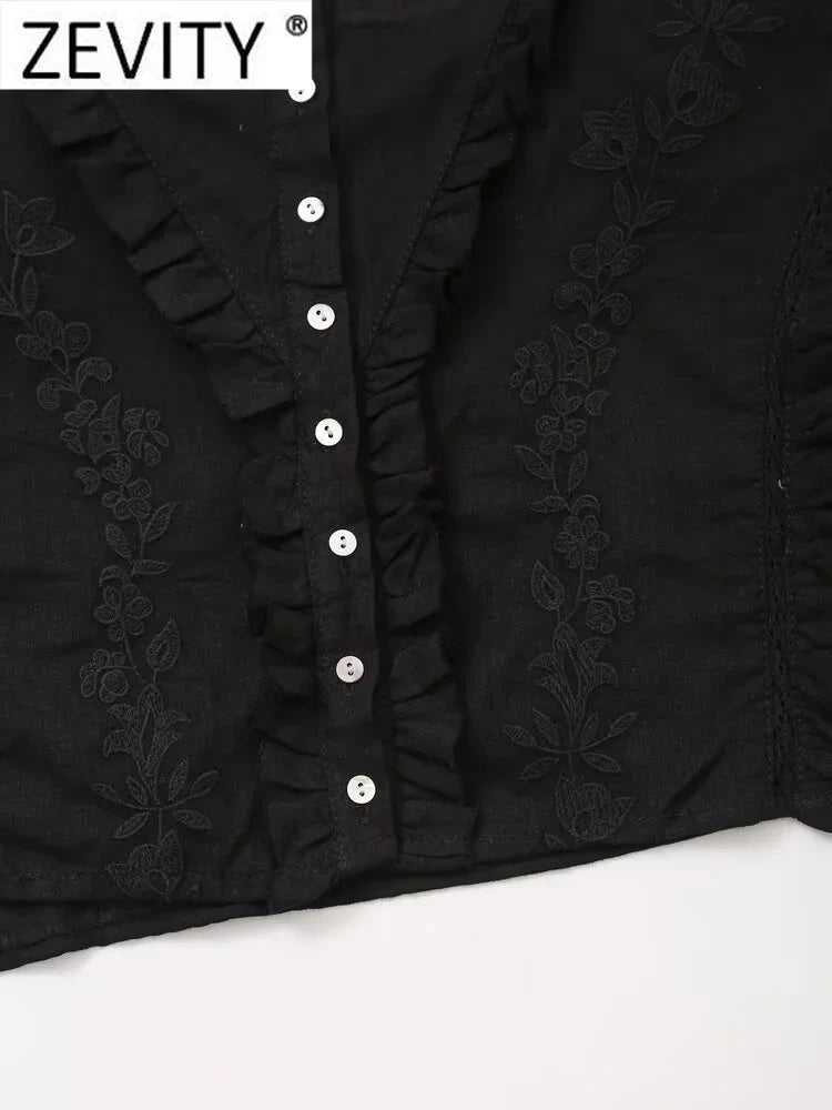 Women's Sexy Lace Floral Embroidery Short Blouse Chic Single Breasted Sling Vest Top