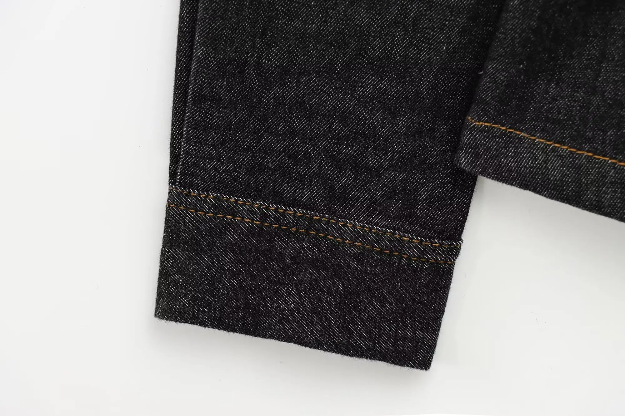 Women Black Denim Pants Set with Fitted Shirt and Patch Pockets Straight Leg Jeans Suit