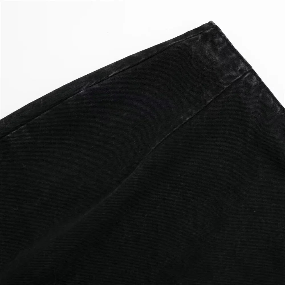 Women's Chic Short Denim Tank Top and Double Breasted Midi Denim Skirt Set Slimming Casual Fashion Ensemble