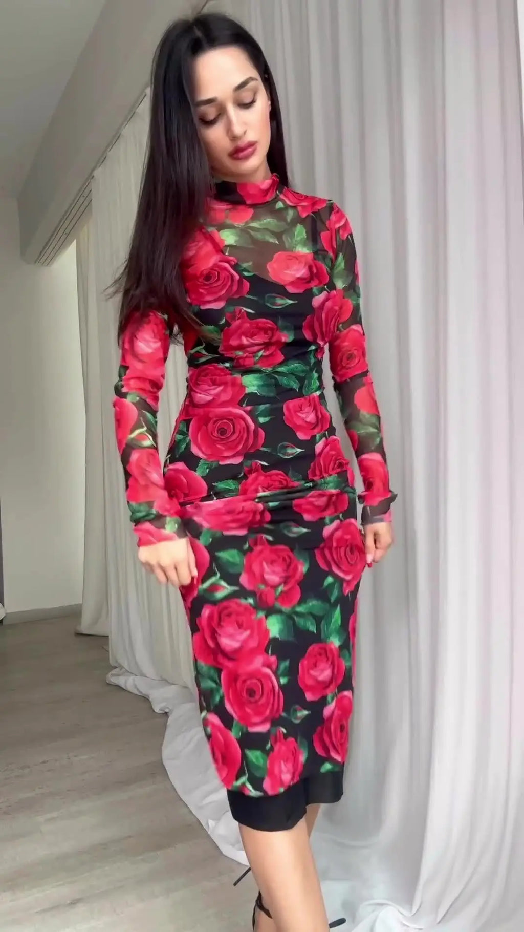 Printed Long Sleeve Dress For Women Vintage Retro Style