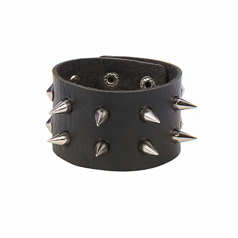 PU Leather Studded Gothic Cuff Bracelet Adjustable Punk Rivet Wristband for Men and Women