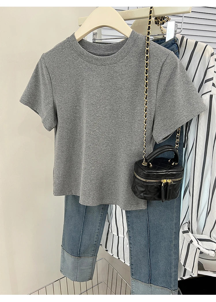 Oversized Cotton T-Shirt for Women, Short Sleeve Spring Tee with Trendy Print, Casual Y2K Style Top