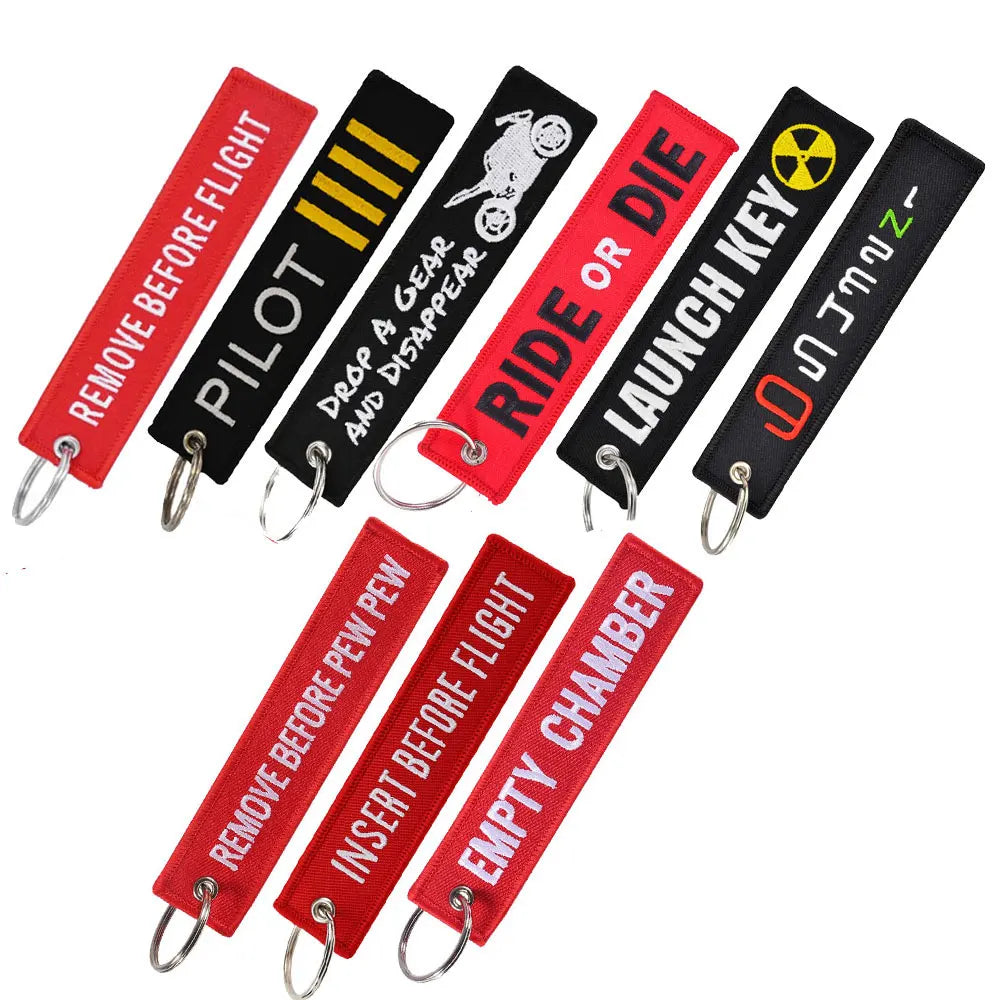 Remove Before Flight Keychain for Aviation Enthusiasts - Embroidered Motorcycle and Car Key Tag - 3 Pack Polyester Fobs