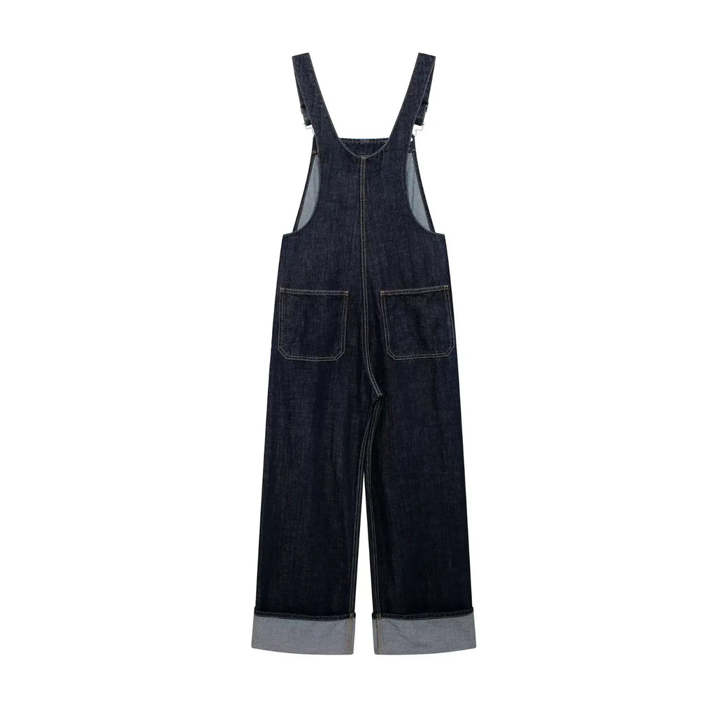 Chic French-Inspired Long Denim Overalls for Women Simple Versatile Age-Defying Autumn Outfit