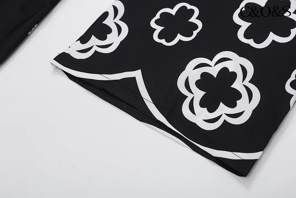 Floral Print Long Sleeve Shirt and High Waisted Trousers Fashion Set