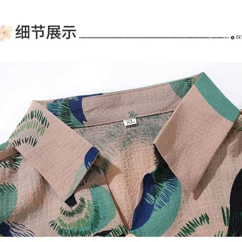 Summer Women's Floral Print Chiffon Pullover Shirt with Square Collar Half Sleeves Loose Elegant Button-Up Vacation Top