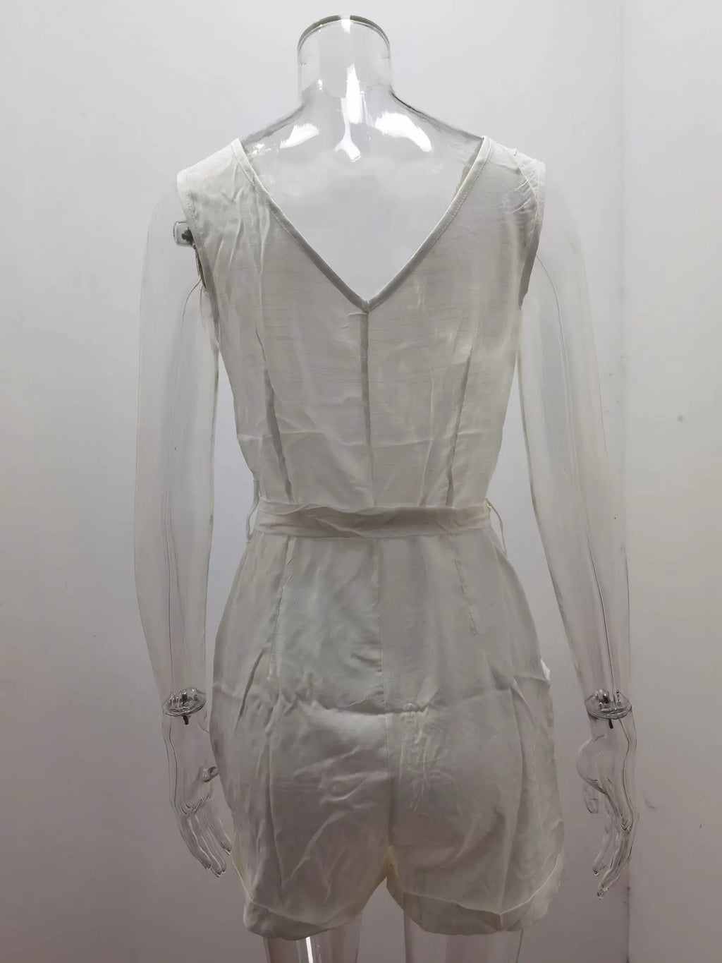 Women's Casual V Neck Monochromatic Jumpsuit with Five Point Shorts Lightweight Summer Outfit