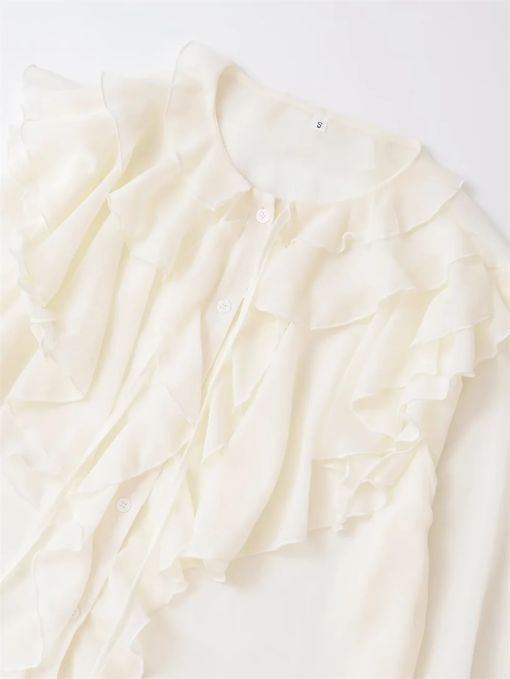 Women's Versatile Half Transparent Long Sleeve Shirt with Round Neck and Adjustable Strap Detail