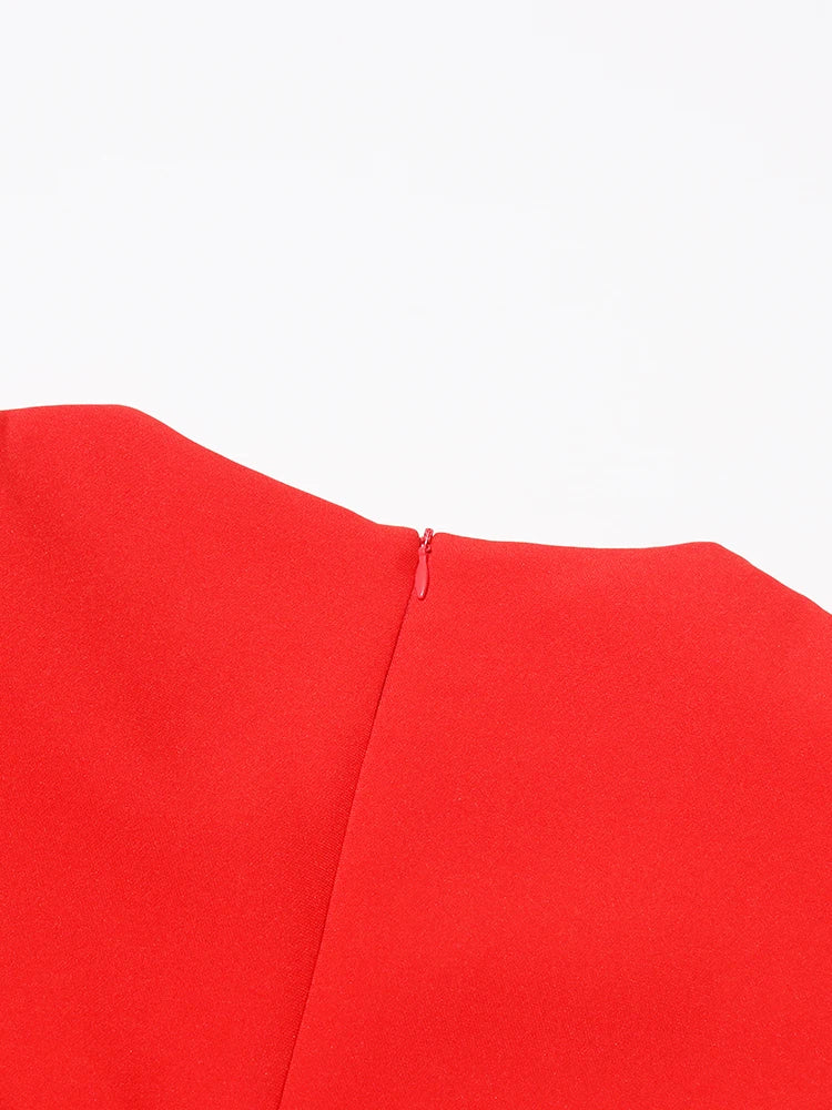 Hollow Out Patchwork Dress For Women V Neck Long Belted