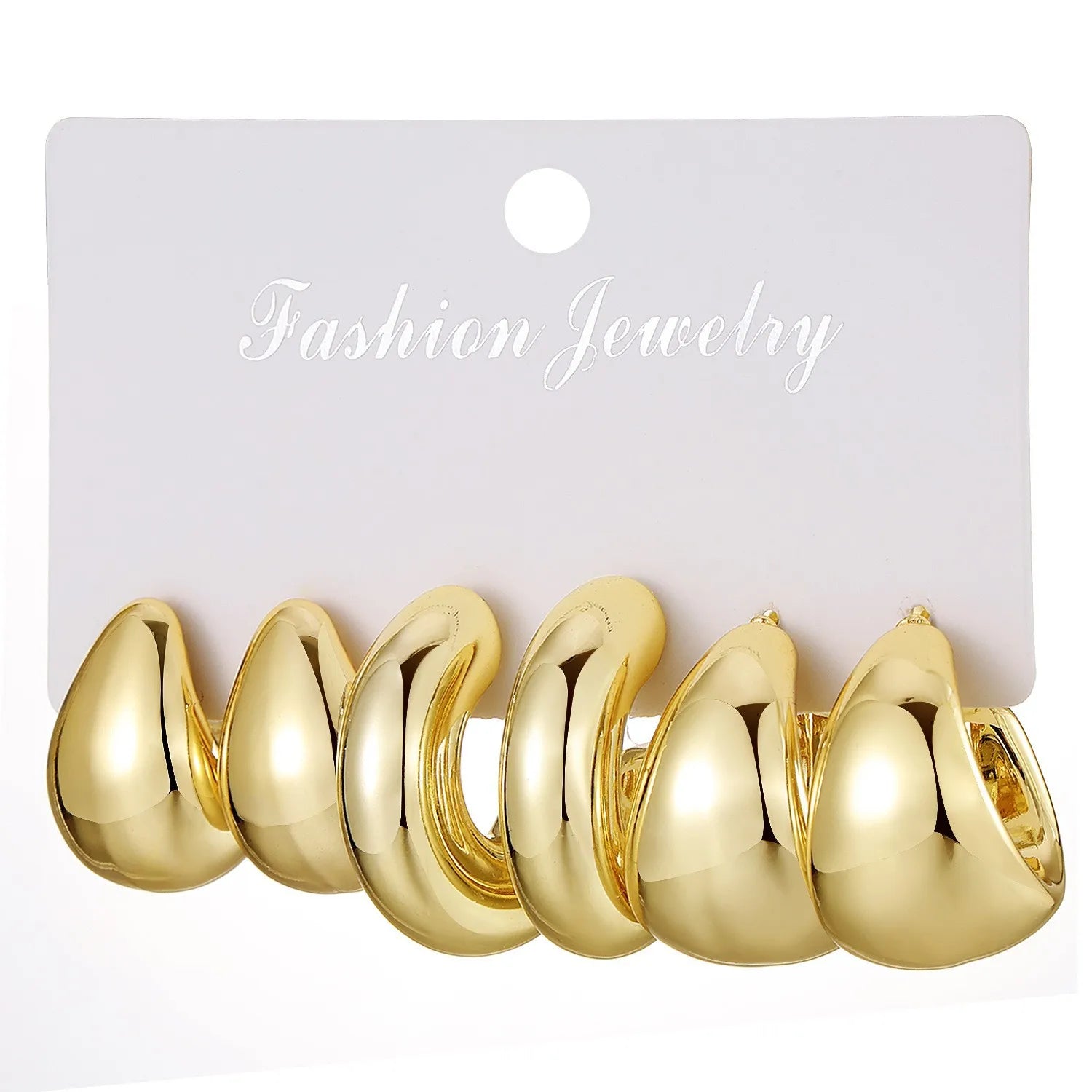 Trendy Gold Color Twisted C Shape Tear Drop Earrings Set for Women Fashion Jewelry