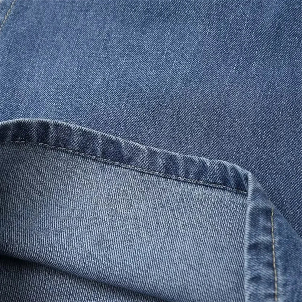 Autumn Women's Fashion Casual Denim Shirt with Collar and Long Sleeves Paired with High Waist Wide Leg Jeans Set