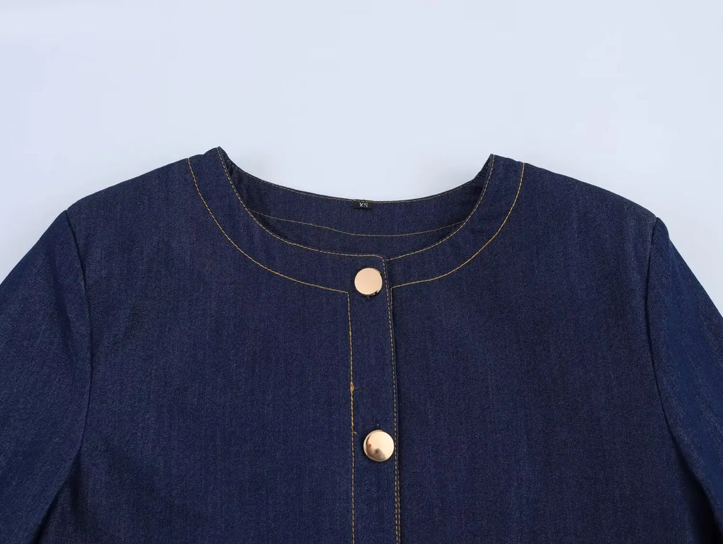 Women Fashion Denim Jacket and Jeans Set with Pockets Stylish Two Piece Outfit