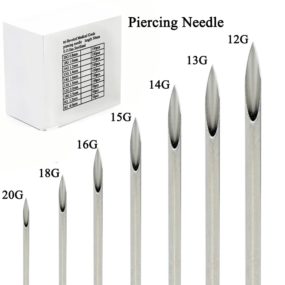 Surgical Steel Disposable Body Piercing Needles Sterile Medical Grade 12G to 20G Individual Pack