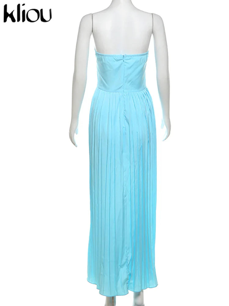 Pleated Maxi Dress Wrap Front Zip Up Bodice Shaping