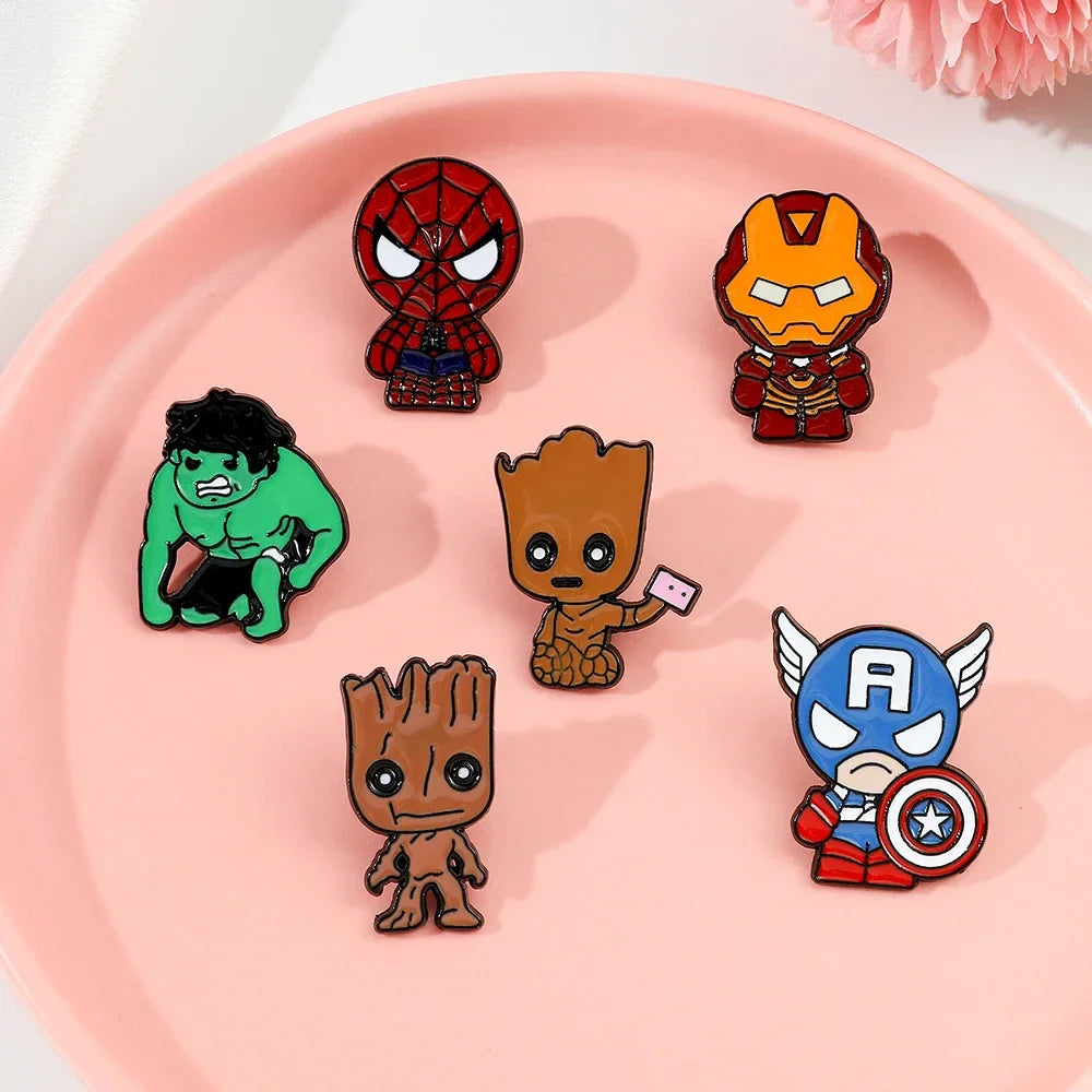 6 Pcs Creative Spider Man and Hulk Enamel Pins Set Unique Metal Badges for Backpacks and Clothing Jewelry