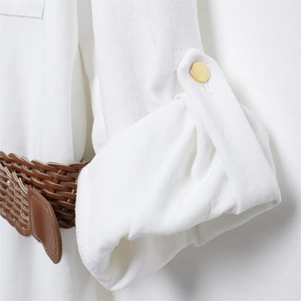 Belted Midi Shirt Dress With Flip Collar For Everyday Wear