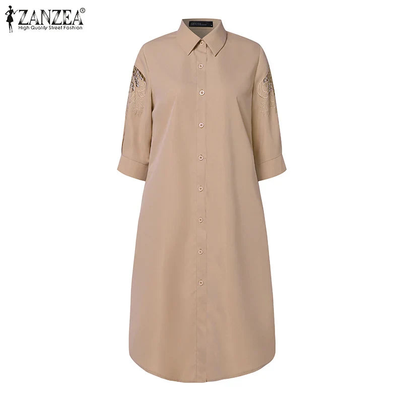 Lace Patchwork Knee Length Sundress For Women Loose