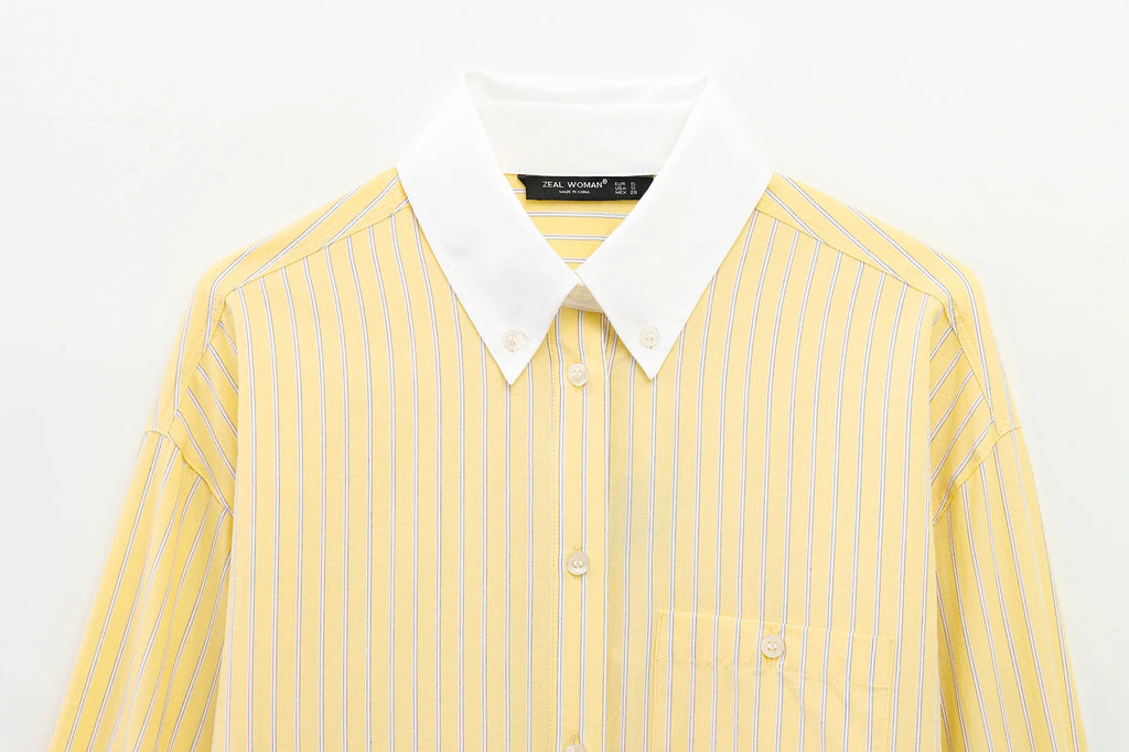 Striped Cotton Patchwork Women Shirt Long Sleeve with Pockets Casual Comfort Blouse Spring Lightweight Top