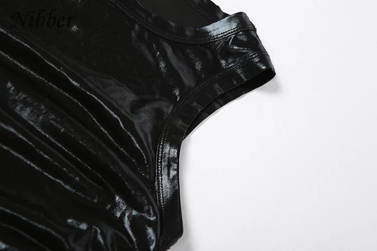 Shiny Silky Two Piece Set for Women Skinny Sleeveless Vest with Sexy Drawstring Hip Wrap Skirt Casual Streetwear Outfit