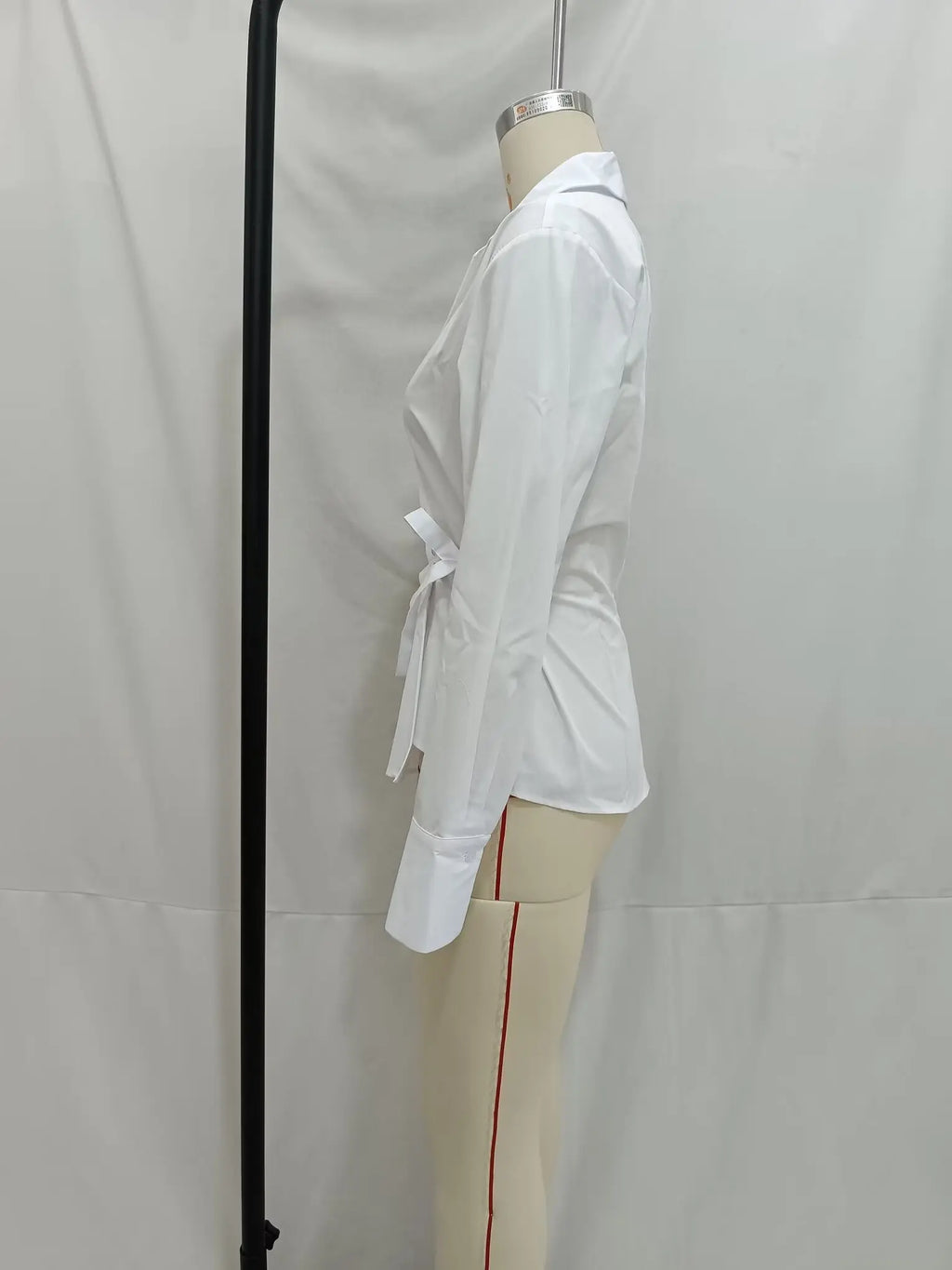 Women's Summer Lapel Poplin Shirt Long Sleeve Slim Fit Bow Tie Wrap Solid Color Blouse