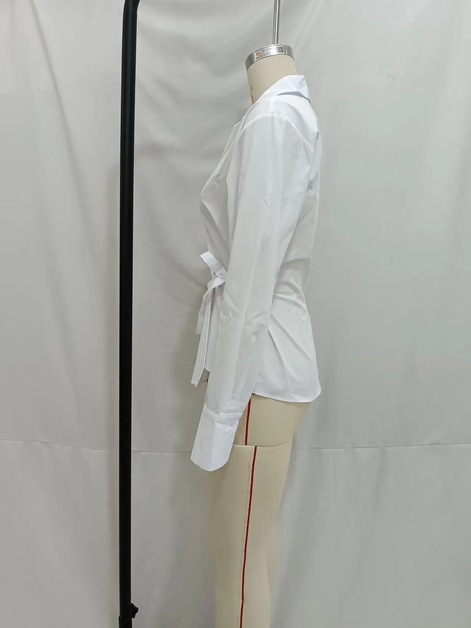 Women's Summer Lapel Poplin Shirt Long Sleeve Slim Fit Bow Tie Wrap Solid Color Blouse