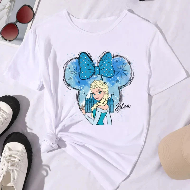 Kawaii Disney Princess Women's Cotton T-Shirt Comfortable Short Sleeve Summer Top