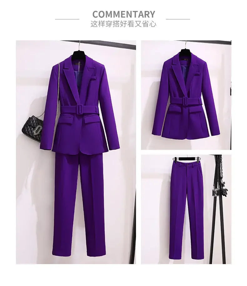 Autumn Women's Purple Simple Blazer for Work Office Casual Ladies Suit Two-Piece Professional Blazer Coat