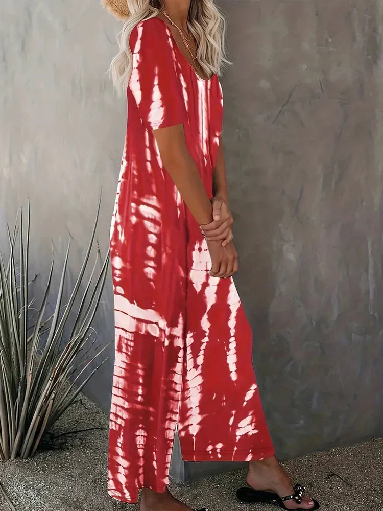 Plus Size Women Summer Jumpsuit Allover Print Wide Leg Short Sleeve Round Neck Relaxed Fit with Pockets Comfortable Casual Outfit