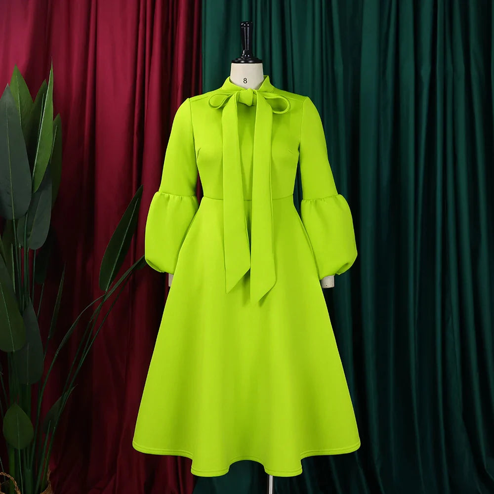 Elegant A Line Midi Dress With Bow Collar For Party