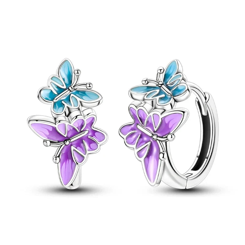 Colorful Butterfly Bee Ladybug Rainbow Flower Earrings in 925 Sterling Silver for Women Fashion Jewelry Gifts