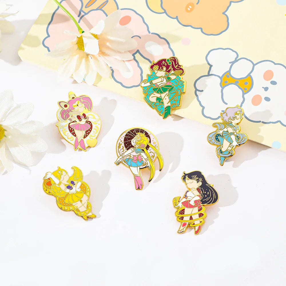 6 Pcs Anime Brooch Set Cute Cartoon Enamel Pins Tsukino Usagi Jewelry Gift for Friends