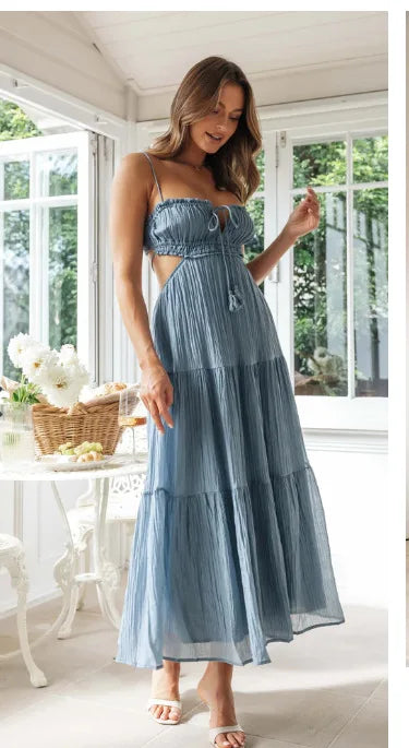 Halter Neck Backless Lace Dress For Women Summer Solid Color