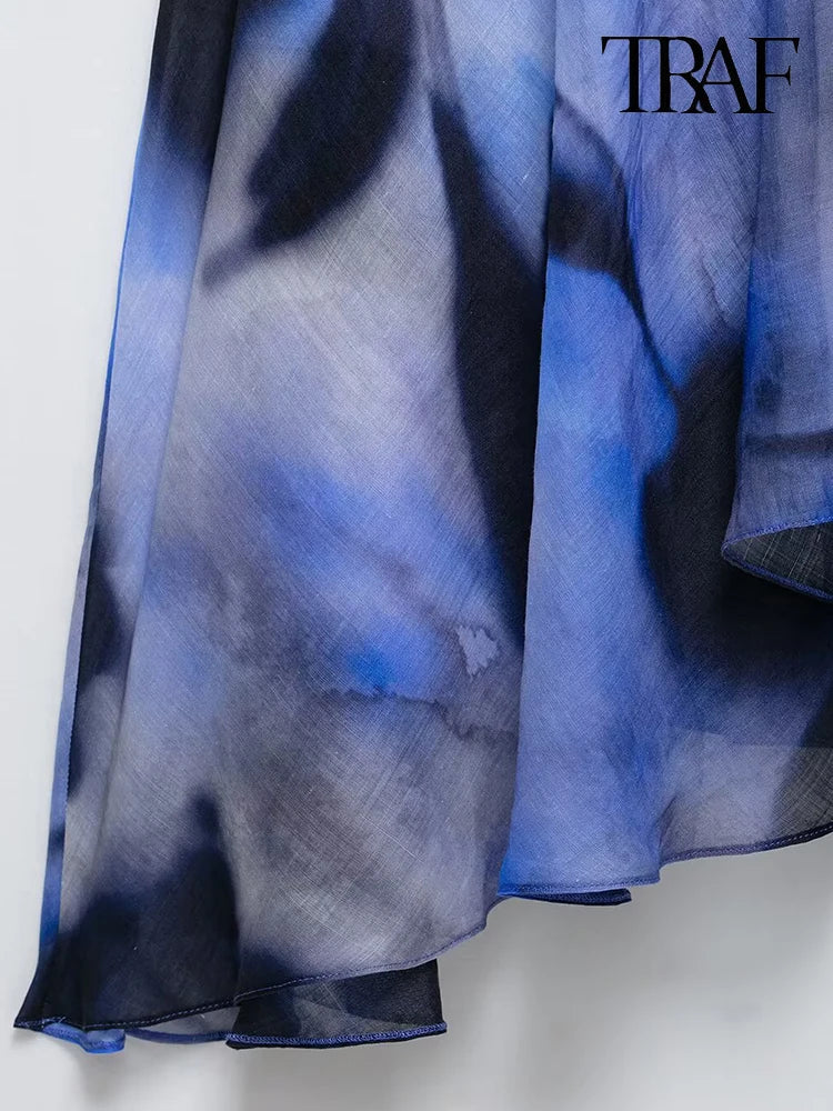 Elegant Tie Dye Print Halter Dress for Beach Vacation