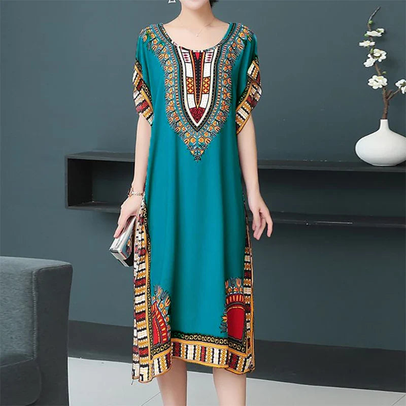 Spring Boho Beach Dress For Women Batwing Sleeve Midi