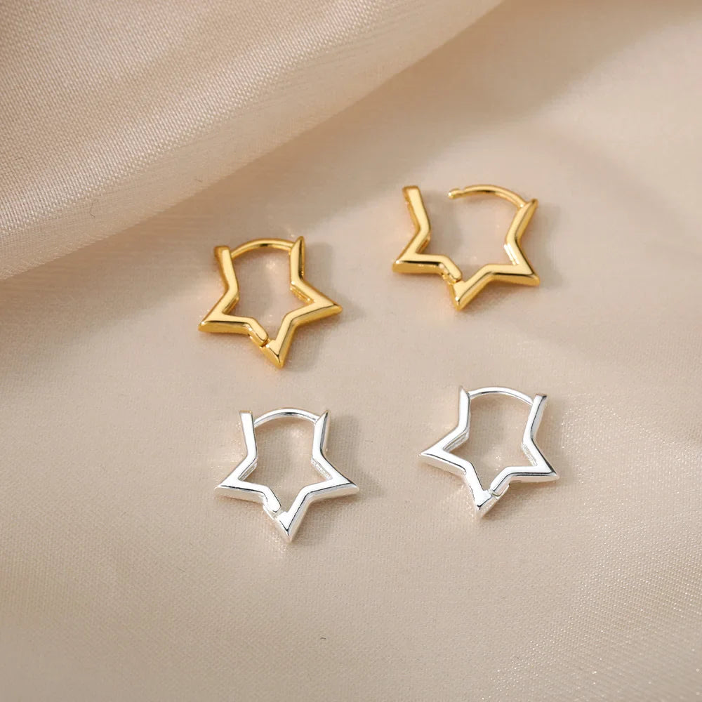 Stainless Steel Star Hoop Earrings for Women in Luxury Gold Color - Trendy Ear Jewelry Gift for Her