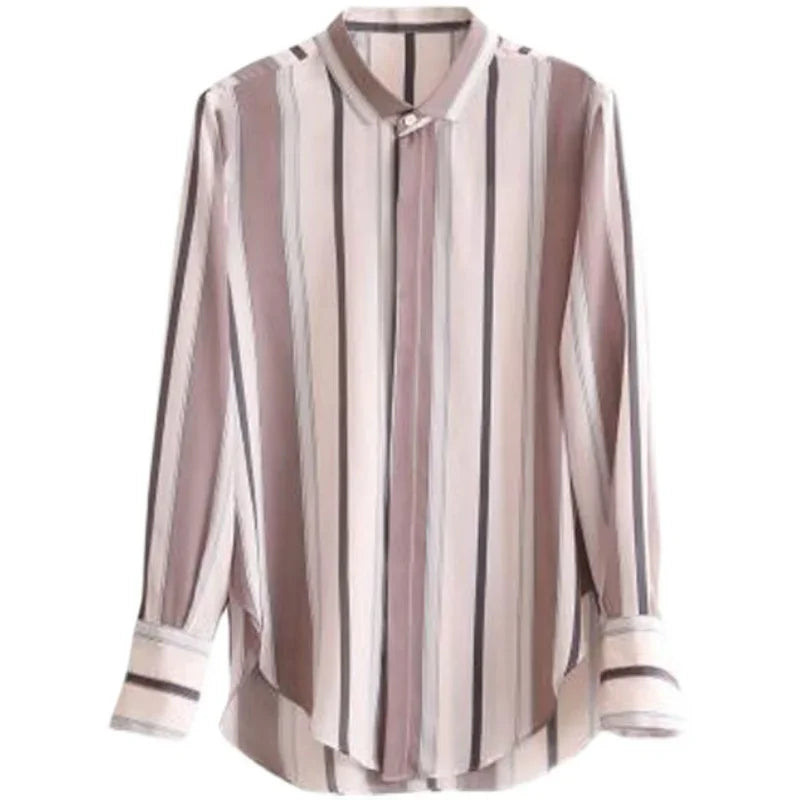 Striped Long Sleeve Women's Shirt Vintage-Inspired Loose Fit Casual Blouse Lightweight Tops for Spring and Everyday Wear