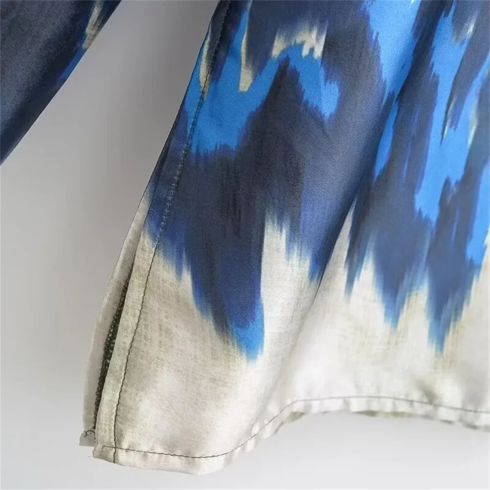 Women's Printed Shirt and Scarf Printed Pants Set for Spring and Summer Fashion