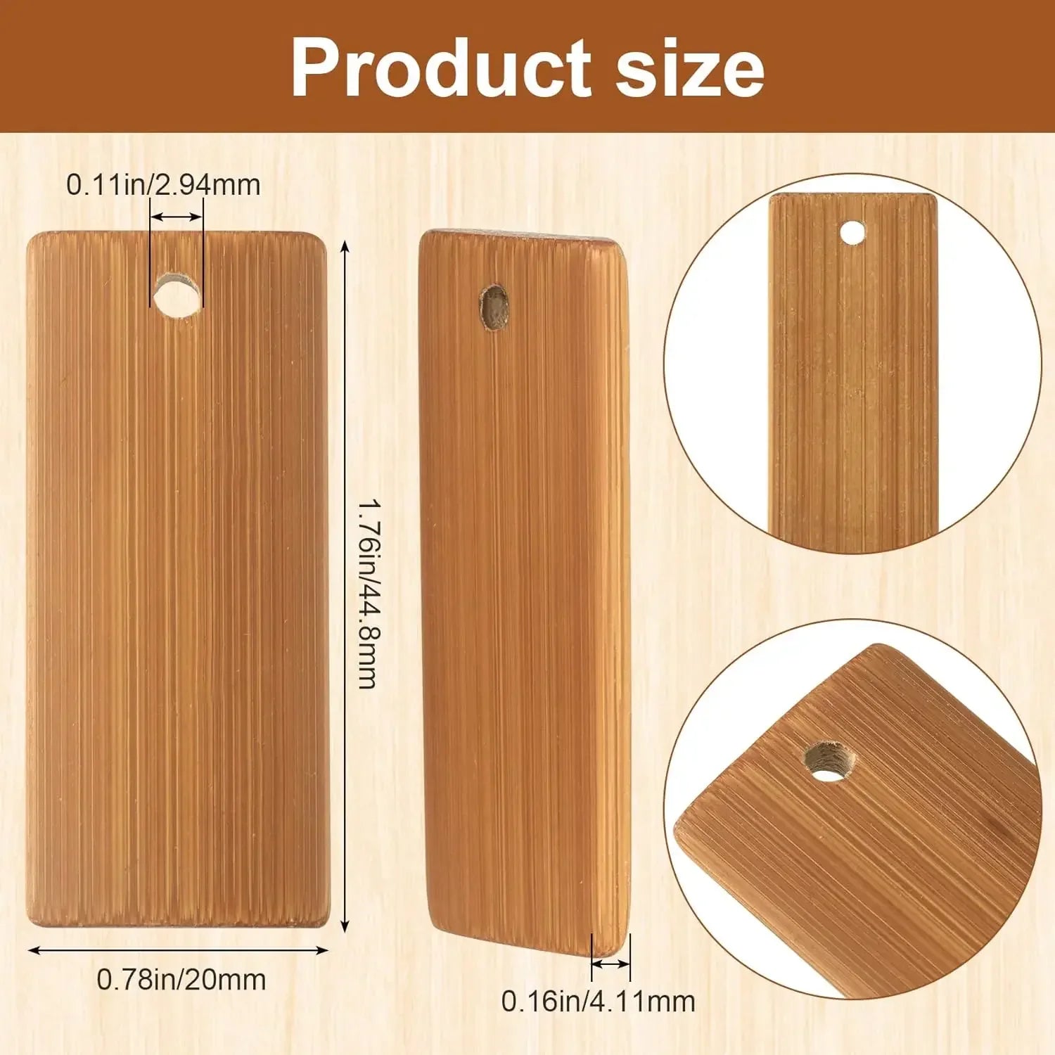 50 Pcs Natural Bamboo Keychain Tags 45x20mm Blank Engraving Blanks Unfinished Wooden Key Ring Labels