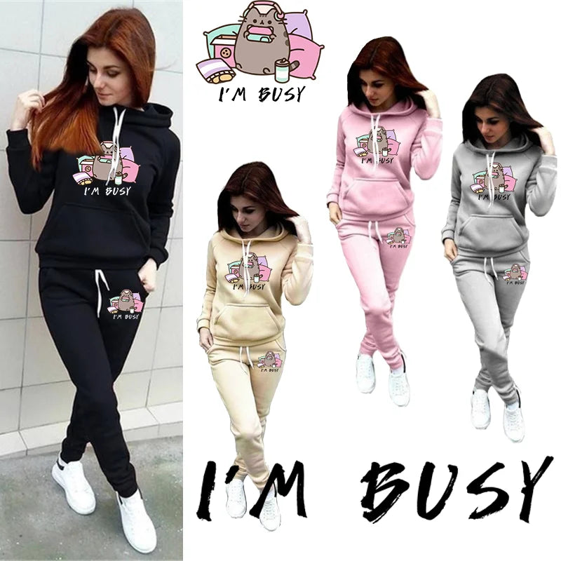 Stylish Women's Tracksuit Set for Sports and Jogging with Hooded Hoodie and Comfortable Sweatpants