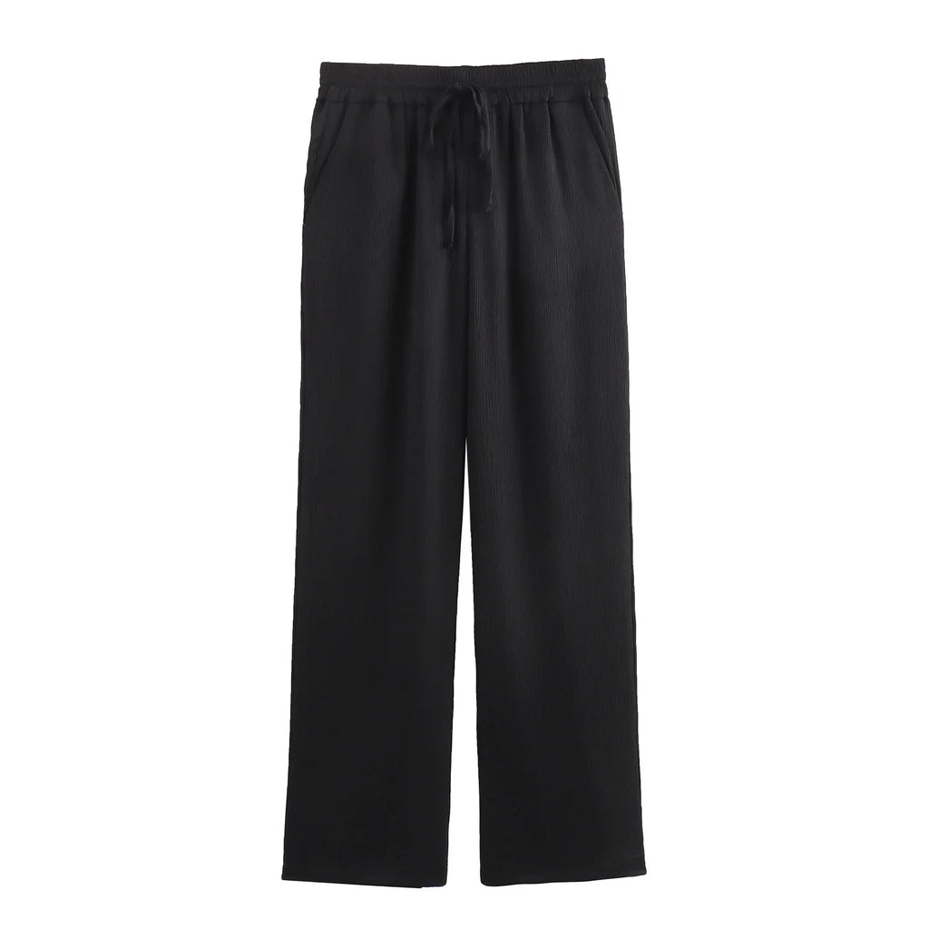 Autumn Women's Fashionable Wrinkled Suit Jacket and Casual Pants Set