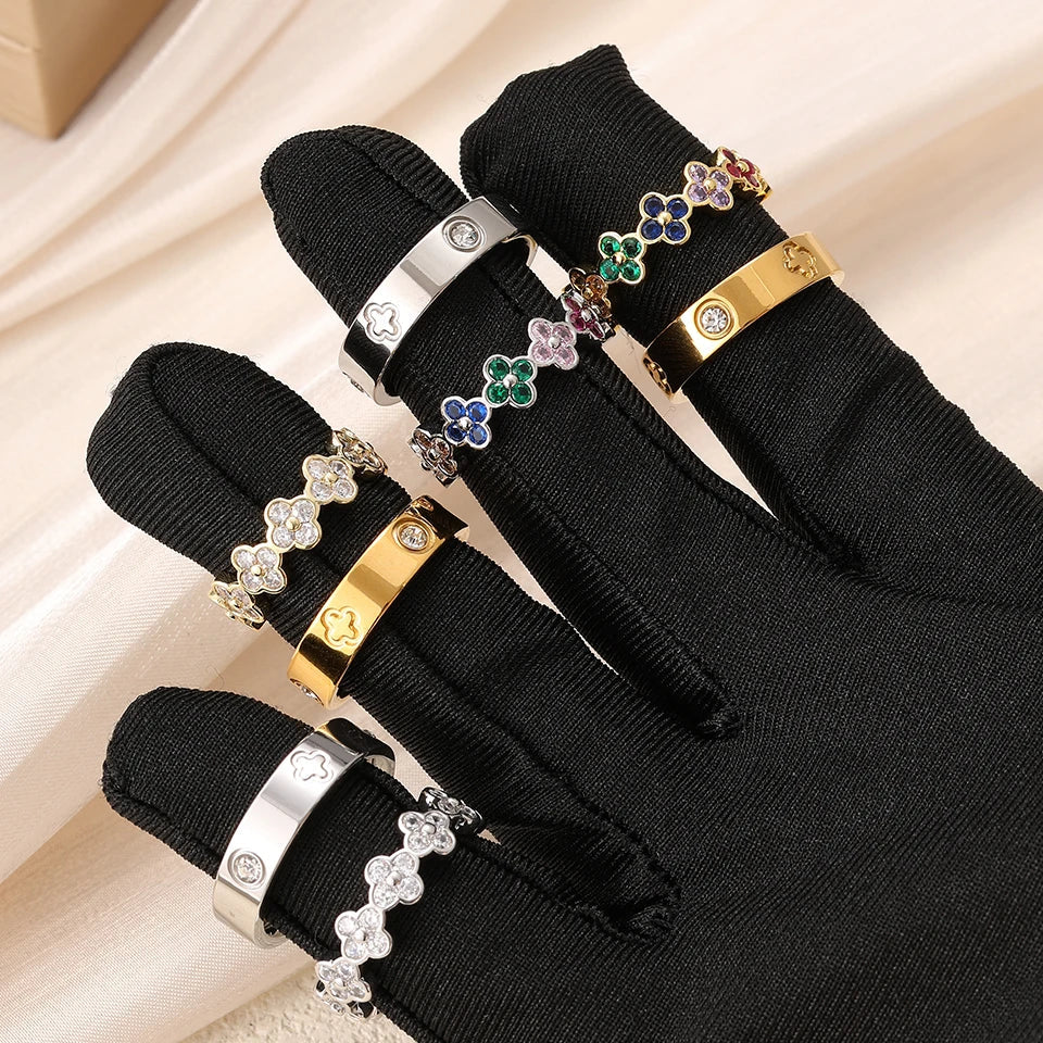 Classic Round Zircon Stainless Steel Engagement Ring for Women in Silver and Gold Color