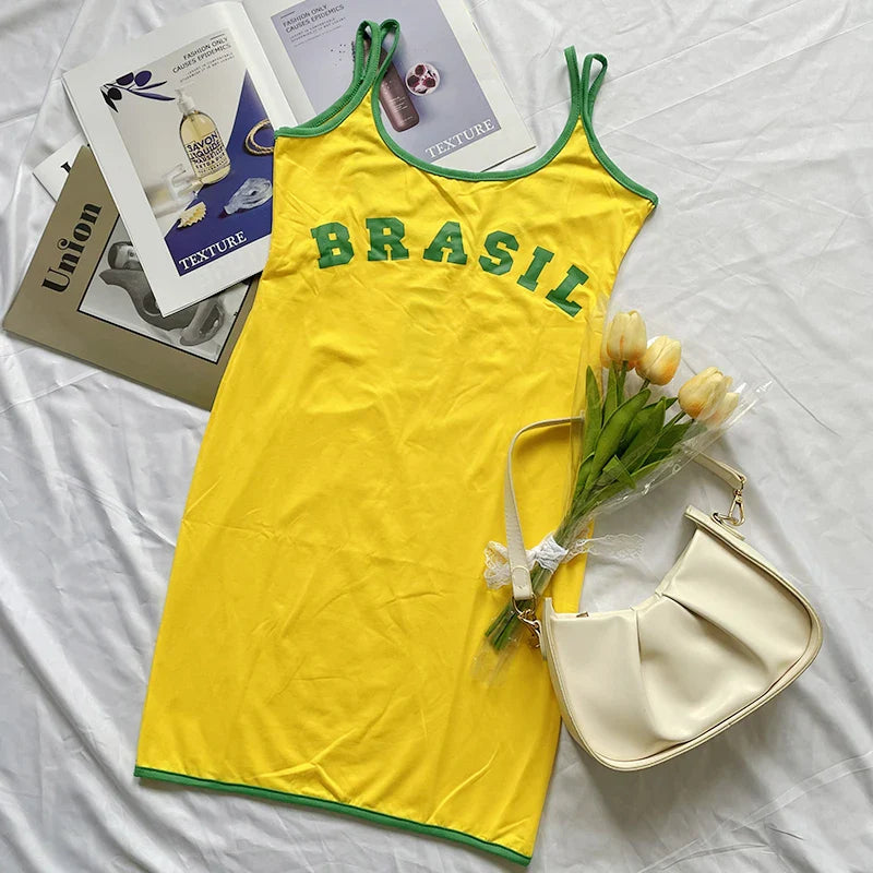 Y2K Minimalist Dress With Letter Print Short Sleeved