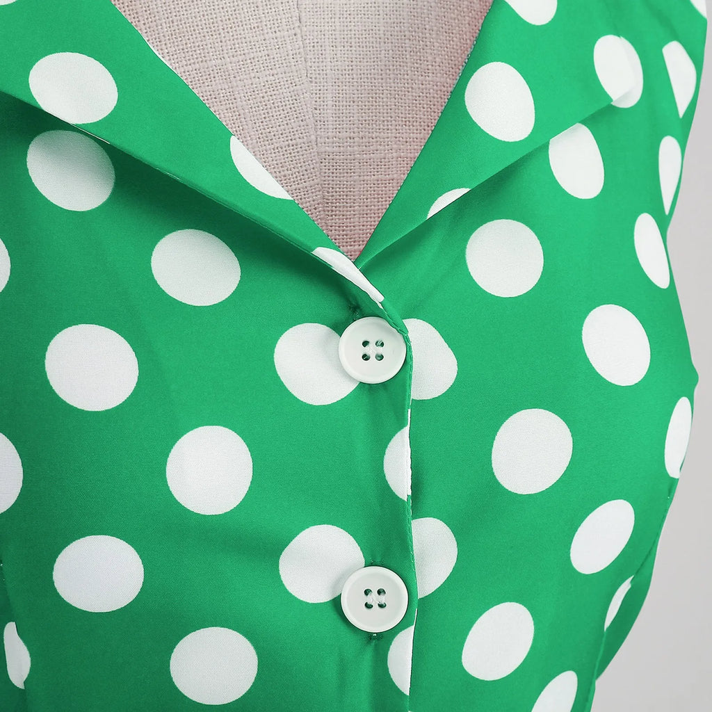 Retro Polka Dot Lace Up Backless Dress With Swing Puff